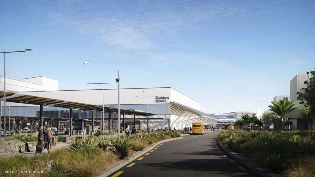 Exterior render of new Auckland Airport domestic terminal