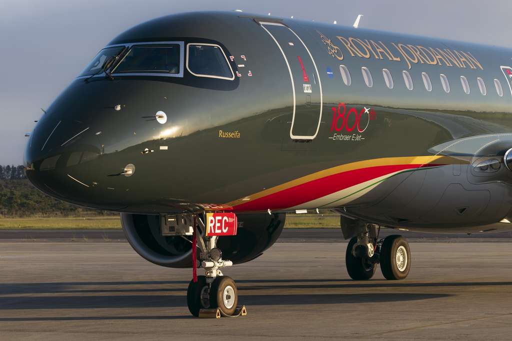A Royal Jordanian Airlines Embraer E190-E2 jet.