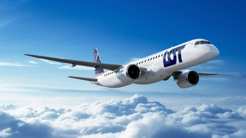 Render of a LOT Polish Airlines Embraer E195-E2 in flight