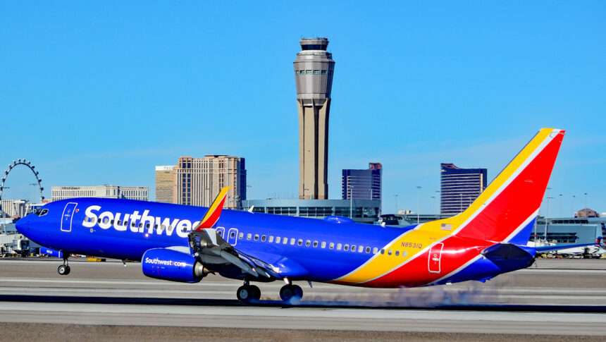 A Southwest Airlines 737 lands in Las Vegas