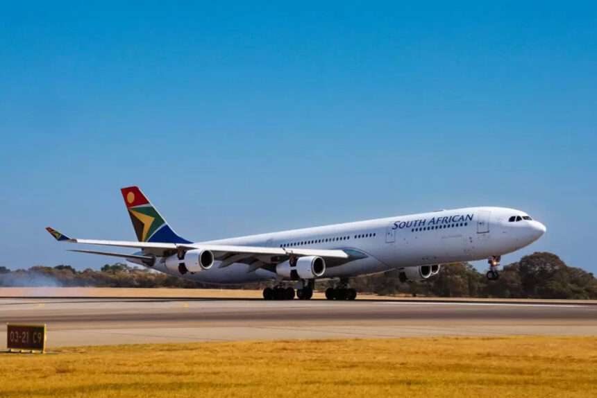 A South African Airways A340 lands at Perth Airport