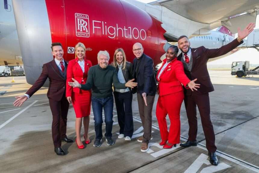 Virgin Atlantic personnel with Flight100 aircraft