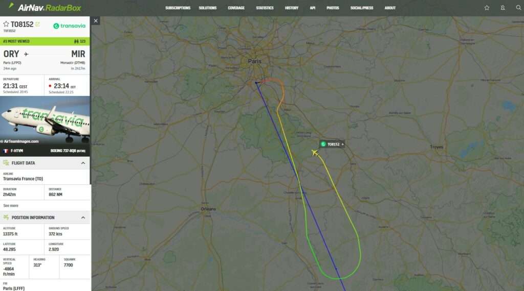 In the last few moments, a Transavia flight operating T08152 between Paris and Monastir has declared an emergency.