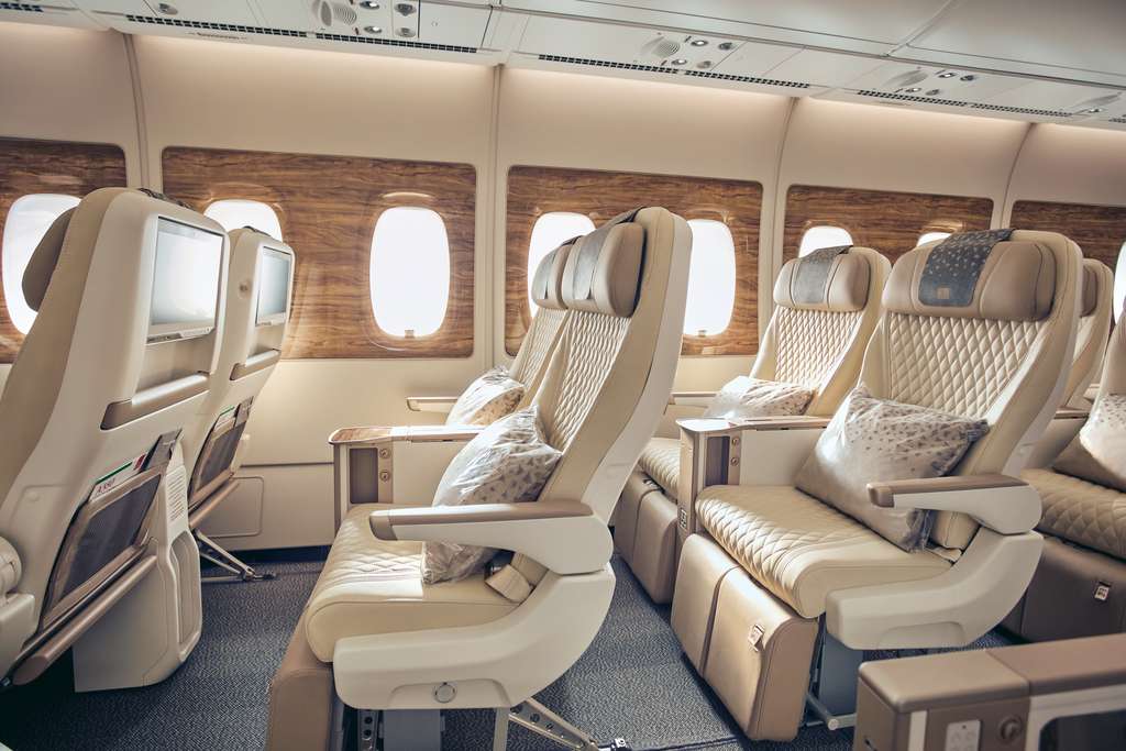 View of Emirates Premium Economy cabin