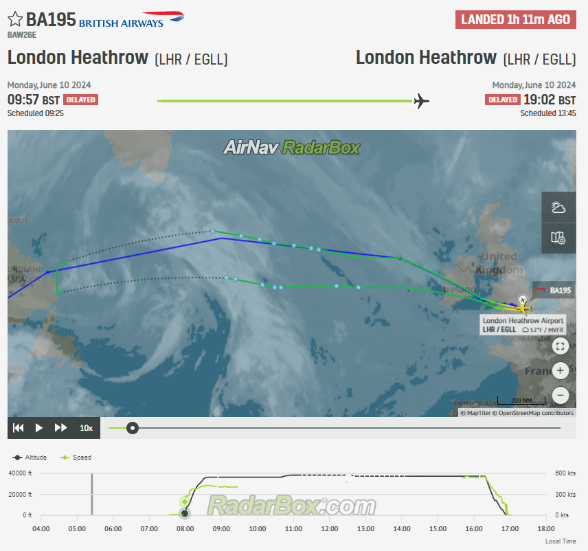 In the last hour or so, a British Airways Boeing 787 bound for Houston made a u-turn back to London over Canada due to an engine problem.