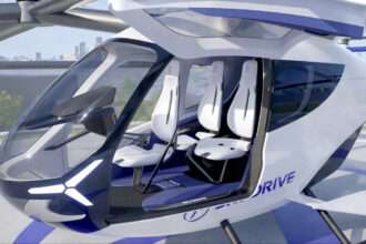 Close up render of a SkyDrive eVTOL aircraft