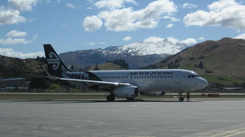 An Air New Zealand A320 on the ground in Queenstown. This was an aircraft similar to the one affected by the turbulence.