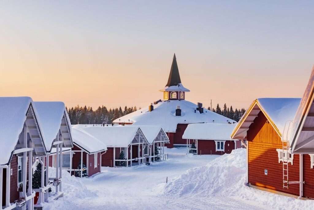 Snow covered Ivalo village in Lapland.