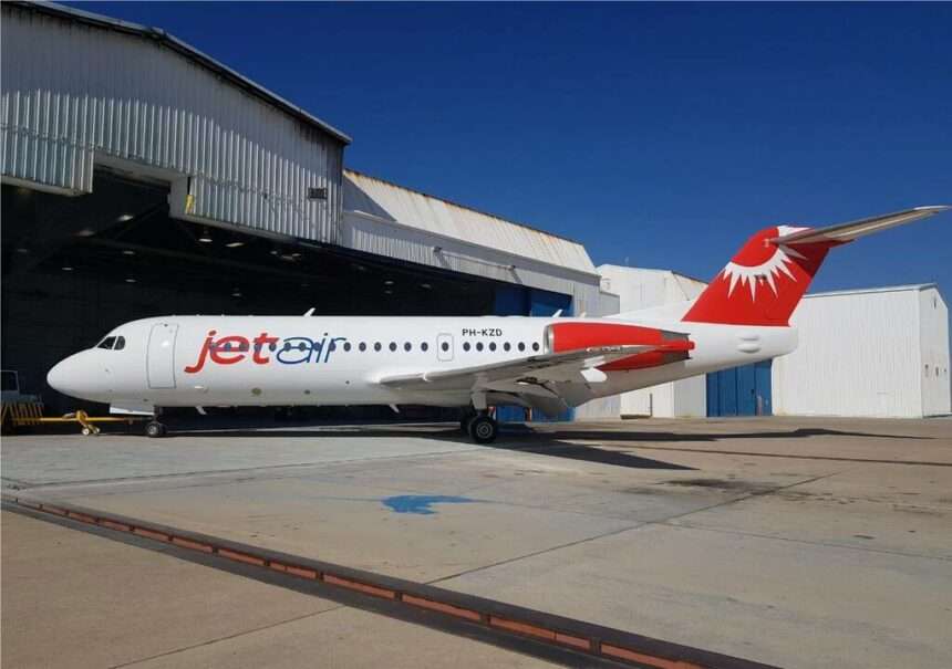 A JetAir Caribbean aircraft parked at the hangar.