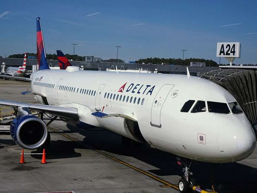 A Delta Air Lines A321 parked at Atlanta Airport