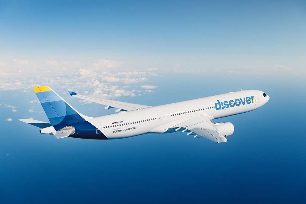 A Discover Airlines Airbus A330 in flight.
