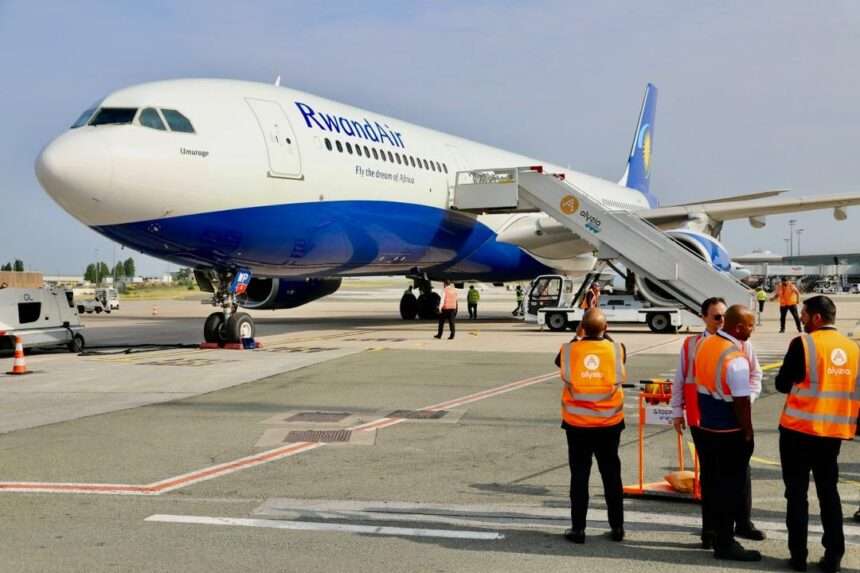 A Rwandair flight from Kigali is disembarked in Paris.