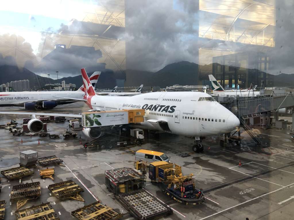 A Qantas Boeing 747 parked at Kai Tak airport Hong Kong