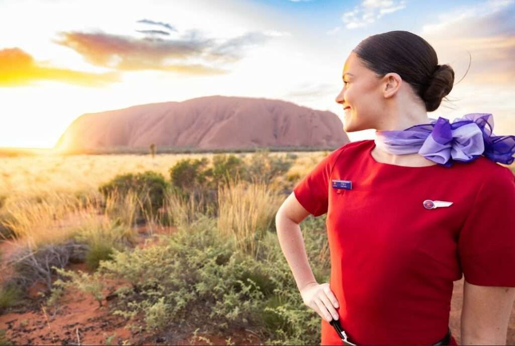 A Virgin Australia crewmember at Uluru