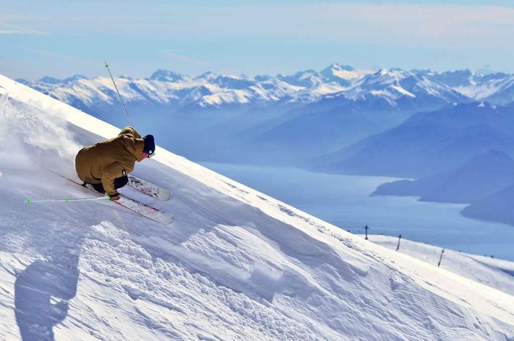 A skier on the slopes in winter.