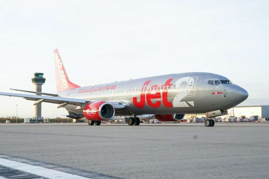 A Jet2 aircraft parked at London Stansted Airport