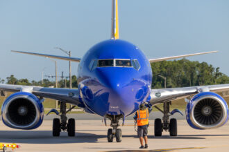 A Southwest Airlines 737 is prepared for flight.