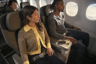 Passenger in Alaska Airlines Premium Seating