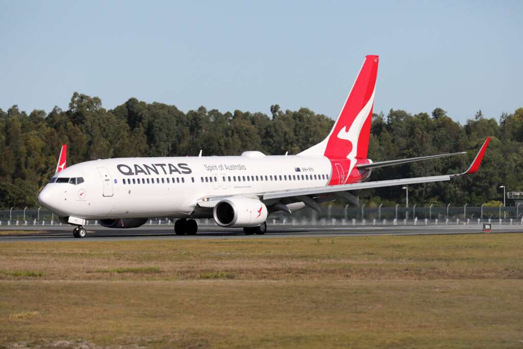 The Qantas Boeing 737-800 involved in the engine problem incident onboard QF120 between Auckland Airport and Brisbane. 