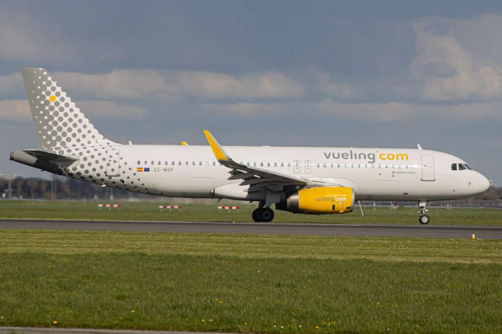 The Vueling Airbus A320 that was involved in the emergency landing onboard VY3972 between Bilbao and Rome. 
