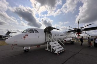 At the Farnborough Air Show 2024, ATR showcased the Braathens Regional Airlines ATR 72-600 on static display.